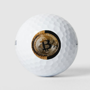 Bitcoin Cryptocurrency Chic Black Gold Glitter Golf Balls