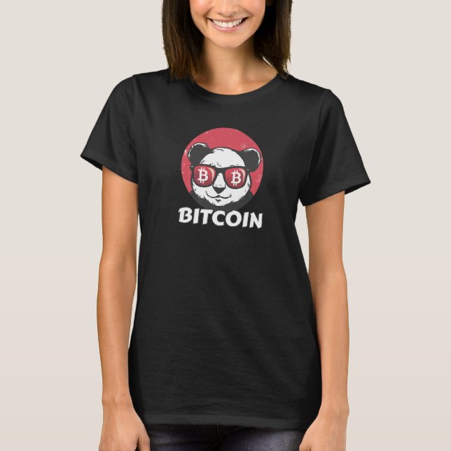 Bitcoin Cute Crypto Panda Sun Glasses Retro T-Shirt (Front)