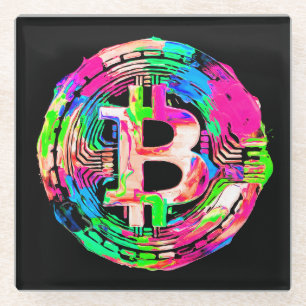 "Bitcoin Cypherpunk" Oil Painting Glass Coaster