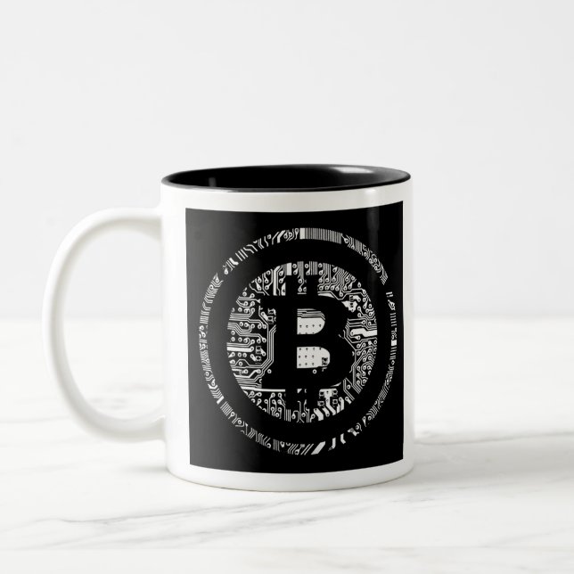 Bitcoin Detail in B&W Two-Tone Coffee Mug (Left)