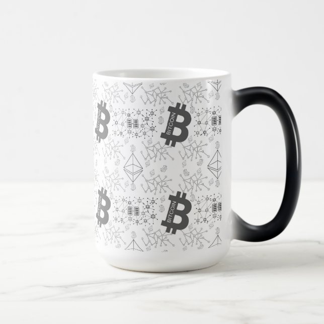 Bitcoin Digital Cryptocurrency Black White Pattern Magic Mug (Right)