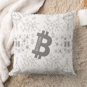 Bitcoin Digital Money Cryptocurrency White Pattern Cushion
