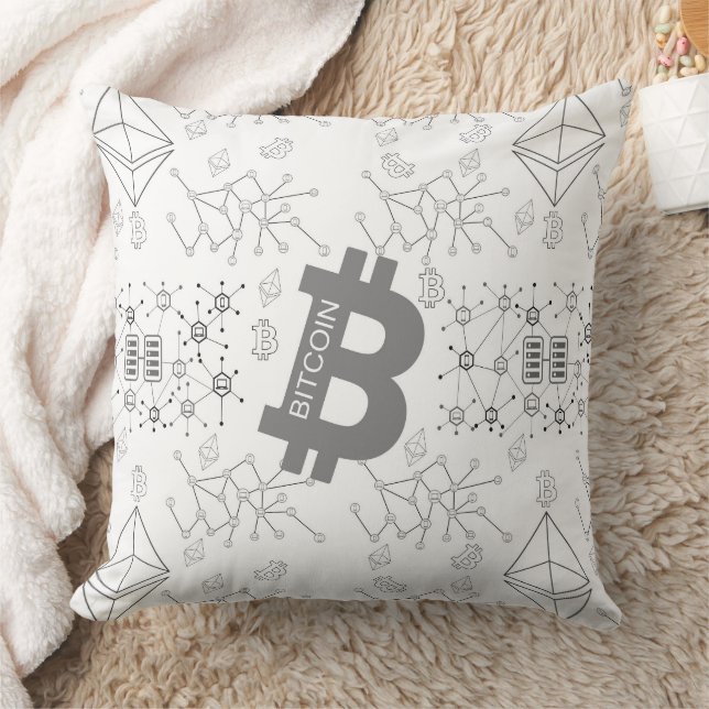 Bitcoin Digital Money Cryptocurrency White Pattern Cushion (Blanket)