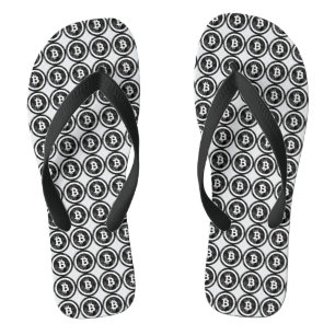 Bitcoin Distressed Black Coin Logo  Flip Flops