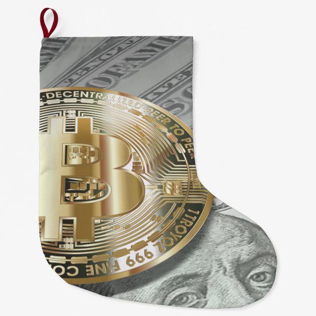 Bitcoin Dollar Bill Money Design Large Christmas Stocking (Front)