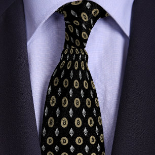 Bitcoin Ethereum Cryptocurrecy Icons Pattern Tie
