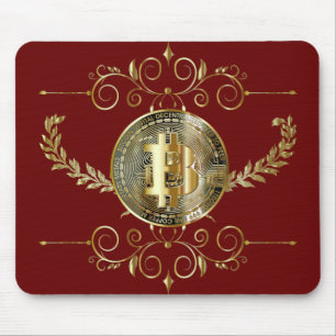 Bitcoin Gold Coin Burgundy Design Mouse Pad