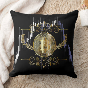 Bitcoin Gold Coin Digital Money Black Cushion