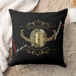 Bitcoin Gold Coin Digital Money Black Red White Cushion