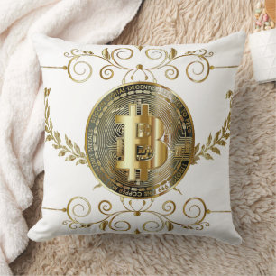 Bitcoin Gold Coin Digital Money White Cushion
