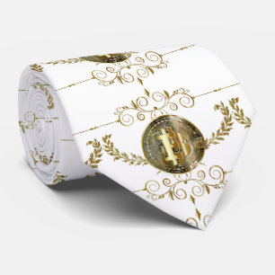 Bitcoin Gold Coin White Golden Pattern Neck Tie