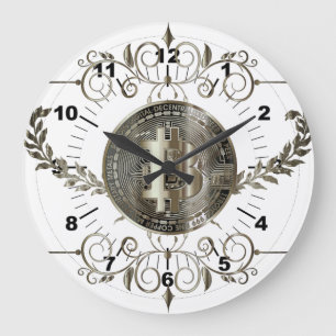 Bitcoin Gold Coin White Large Clock