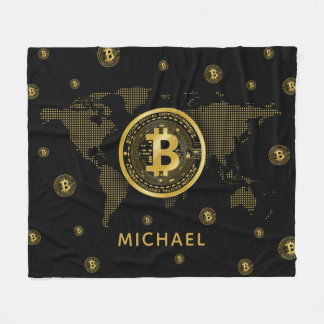 Bitcoin Gold World Black Crypto Personalised Name Fleece Blanket