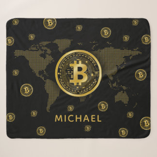 Bitcoin Gold World Black Crypto Personalised Name Sherpa Blanket