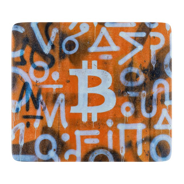 "Bitcoin Graffiti" (Style #1) Street Art Cutting Board (Front)