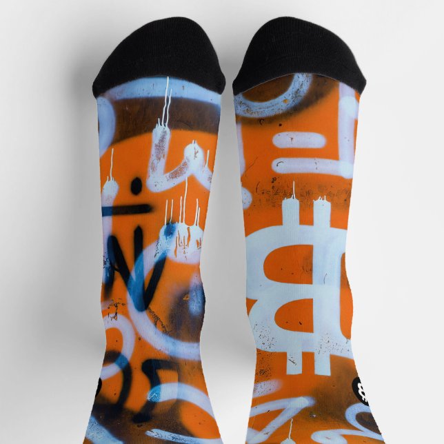 "Bitcoin Graffiti" (Style #1) Street Art Socks (Top)
