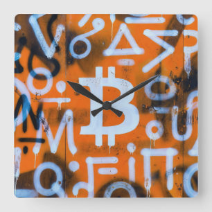 "Bitcoin Graffiti" (Style #1) Street Art Square Wall Clock