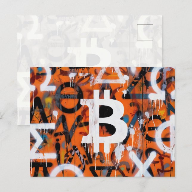 "Bitcoin Graffiti" (Style #2) Street Art Postcard (Front/Back)