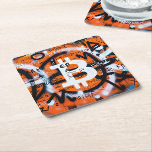 "Bitcoin Graffiti" (Style #4) Street Art Square Paper Coaster