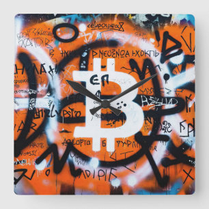 "Bitcoin Graffiti" (Style #4) Street Art Square Wall Clock