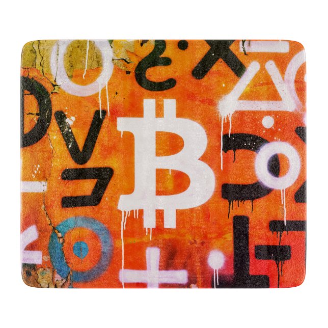 "Bitcoin Graffiti" (Style #6) Street Art Cutting Board (Front)