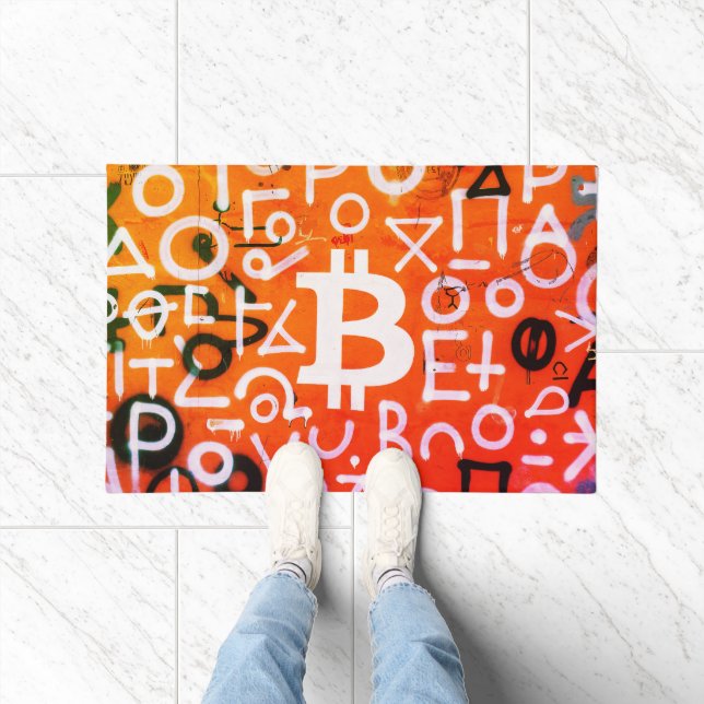 "Bitcoin Graffiti" (Style #7) Street Art Doormat (Indoor)