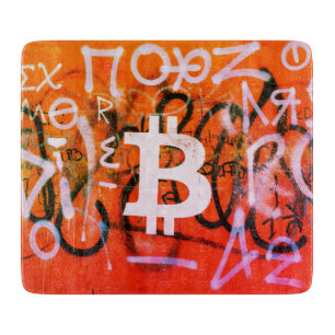 "Bitcoin Graffiti" (Style #9) Street Art Cutting Board
