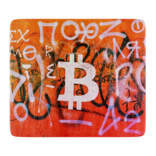 "Bitcoin Graffiti" (Style #9) Street Art Cutting Board (Front)
