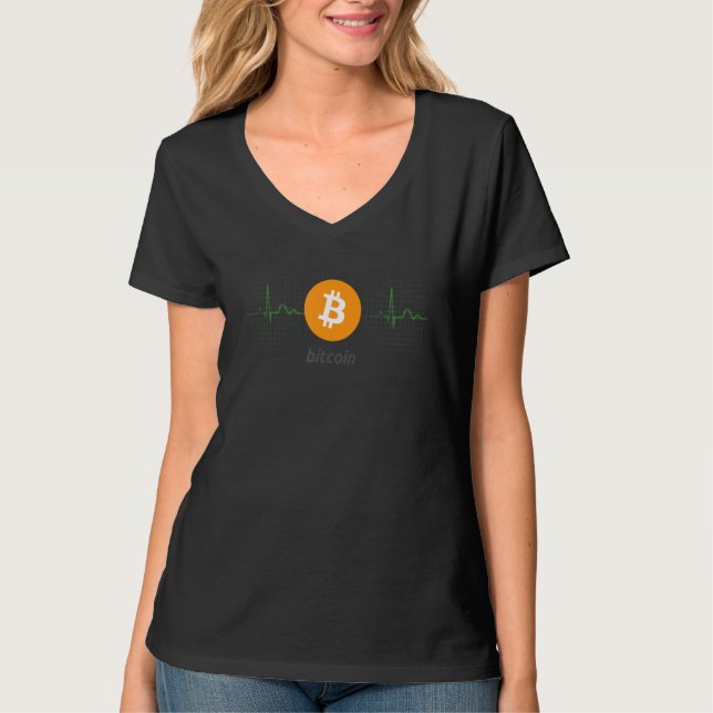 Bitcoin Heartbeat Blockchain Cryptocoin Fun Crypto T-Shirt (Front)