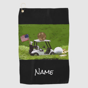 Bitcoin is on golf cart with Flag of America Golf Towel