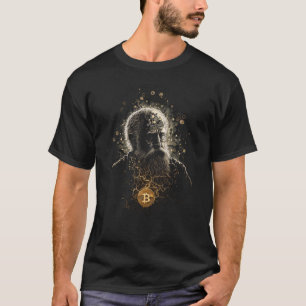 Bitcoin logo and old wise man design black T-Shirt
