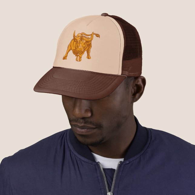 Bitcoin Logo Gold Bull Trucker Hat (In Situ)