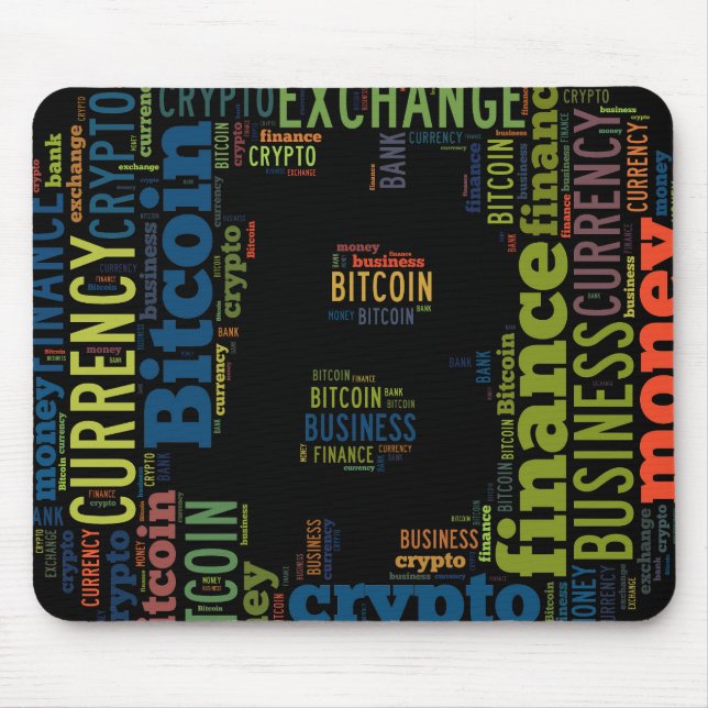 Bitcoin logo graphic wordart mouse pad (Front)
