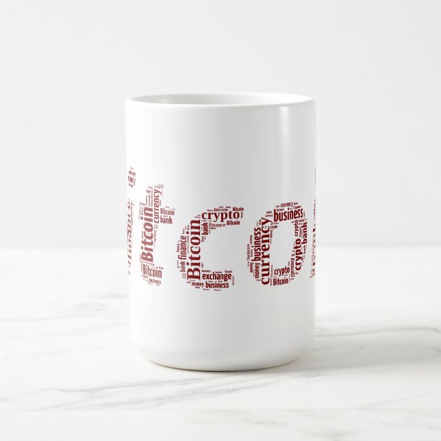 Bitcoin logo wordart graphics coffee mug (Center)