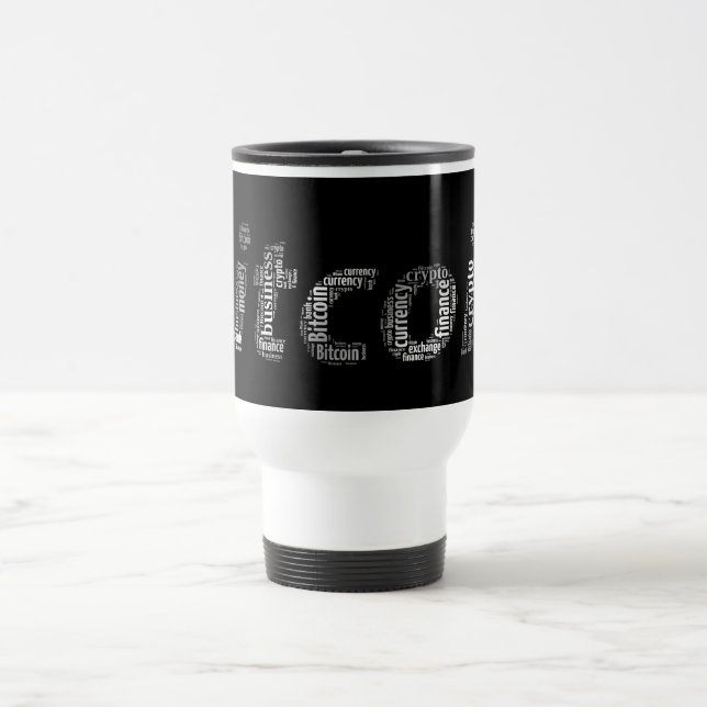 Bitcoin logo wordart graphics travel mug (Center)