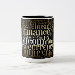 Bitcoin logo wordart graphics Two-Tone coffee mug