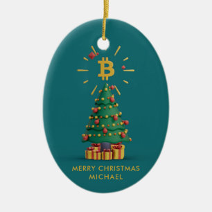 Bitcoin Merry Christmas Cryptocurrency Custom Name Ceramic Tree Decoration