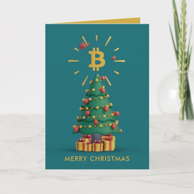 Bitcoin Merry Christmas Cryptocurrency Custom Name Holiday Card (Front)