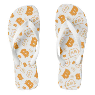 Bitcoin Modern Orange White Cryptocurrency Pattern Jandals
