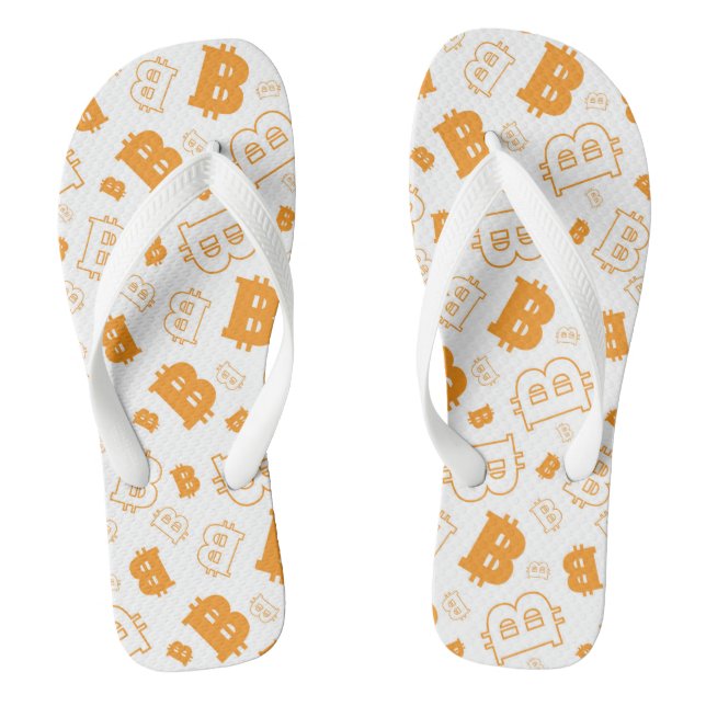 Bitcoin Modern Orange White Cryptocurrency Pattern Jandals (Footbed)