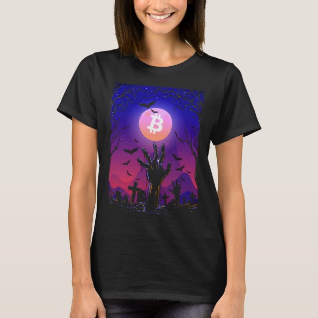 Bitcoin Moon Tombstone Graveyard Creepy Halloween T-Shirt (Front)