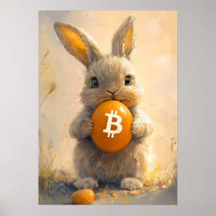 Bitcoin Rabbit Cute Crypto Bunny Painting Poster