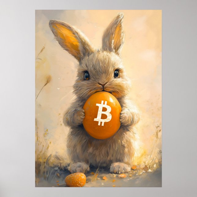 Bitcoin Rabbit Cute Crypto Bunny Painting Poster (Front)