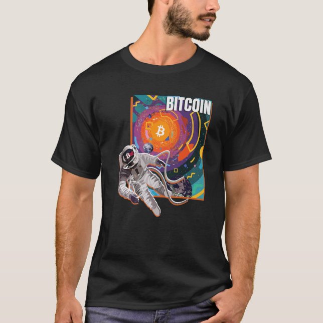 Bitcoin Retro Space 80'S Crypto Art Cryptocurrency T-Shirt (Front)