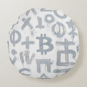 Bitcoin Street Art (White Painting No. 4) Round Cushion
