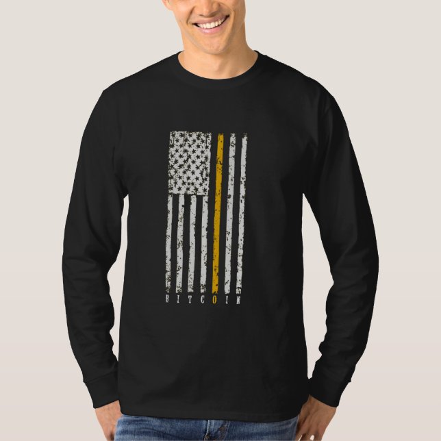 Bitcoin To The Moon  Patriotic American Flag T-Shirt (Front)