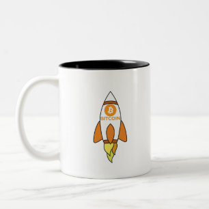 Bitcoin To The Moon Rocket Two-Tone Coffee Mug