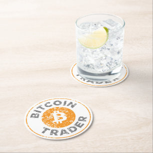 Bitcoin Trader Grunge Text Circle Outline Round Paper Coaster