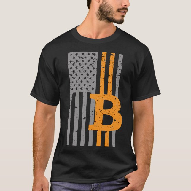 Bitcoin USA Flag Crypto BTC Patriot T-Shirt (Front)