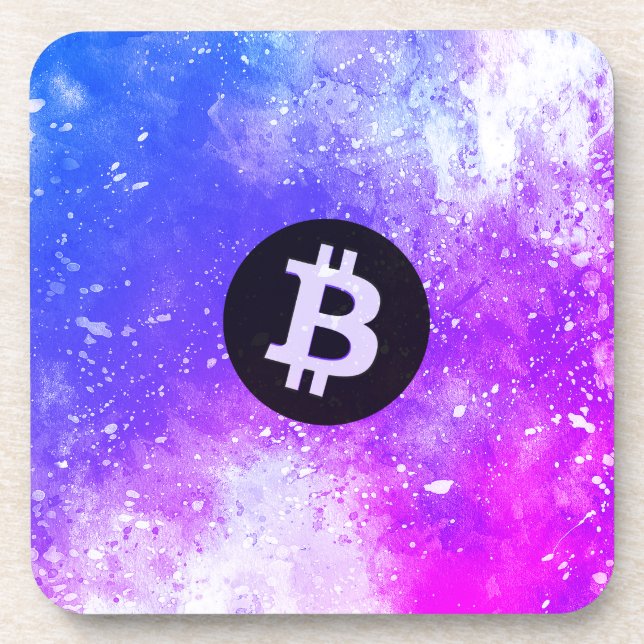 Bitcoin Watercolor (Style 2 - Miami) Coaster (Front)